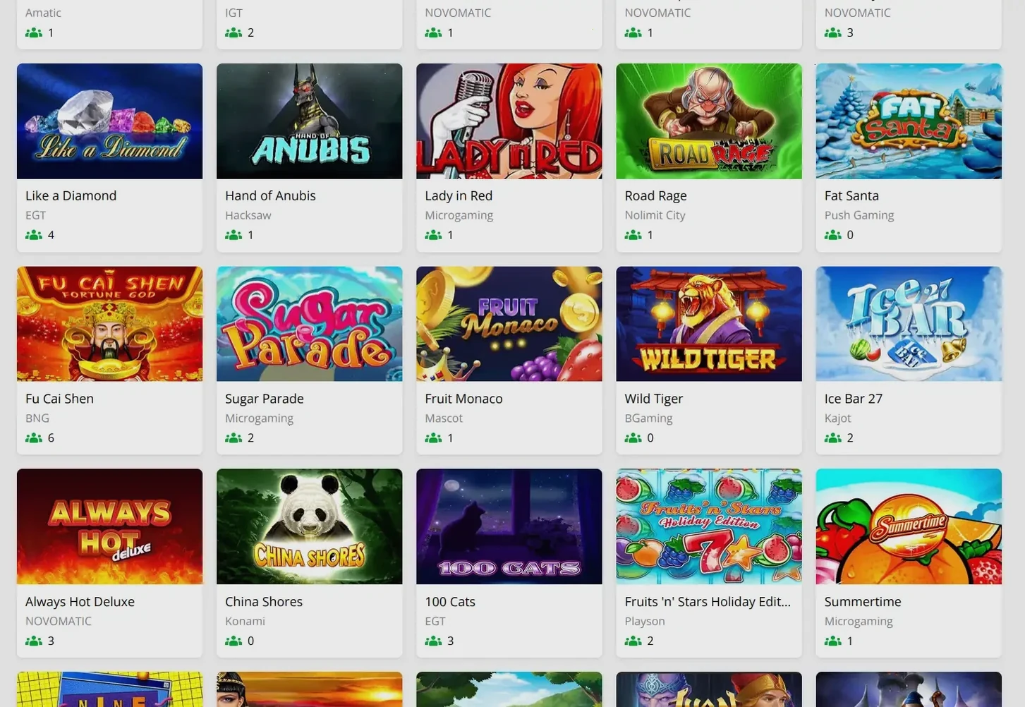 Fontan Casino Spielauswahl